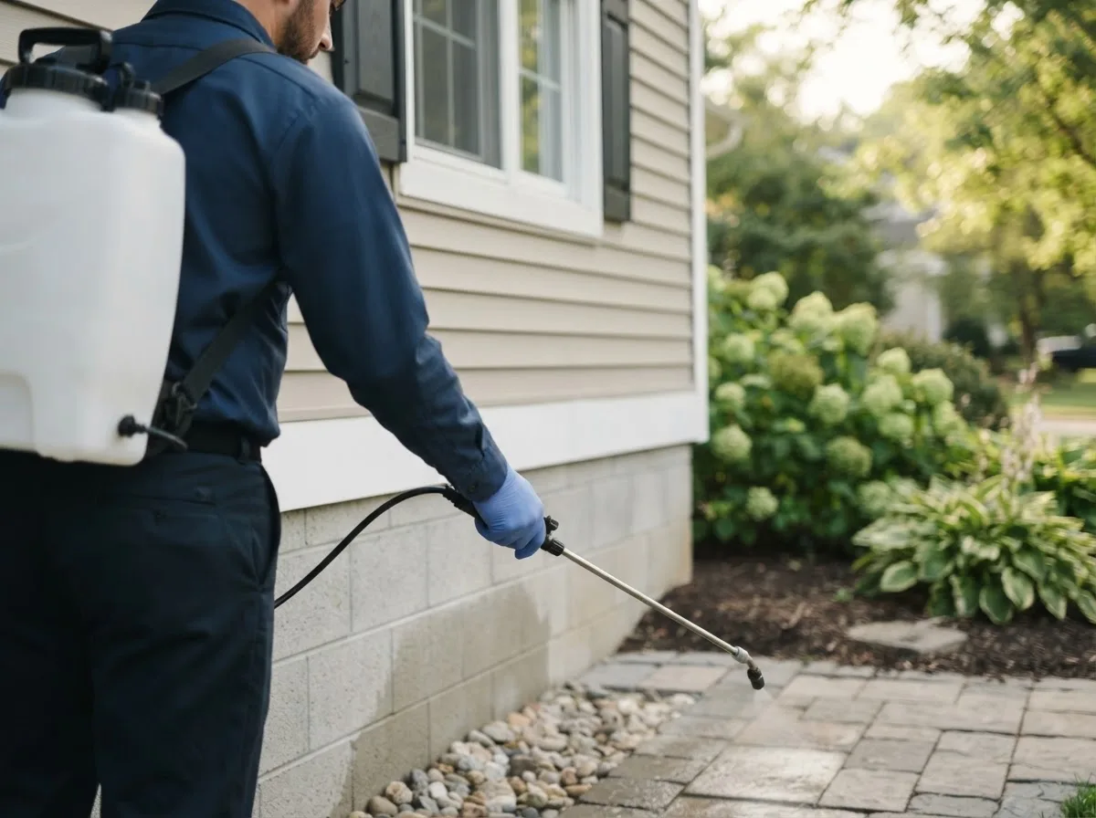 Pest control technician inspecting a home in Diamond, OR